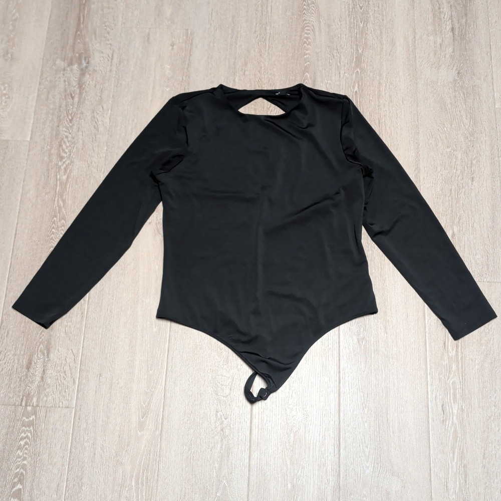 Express Body Contour Black Long Sleeve Open Back Keyhole Bodysuit Womens XL
